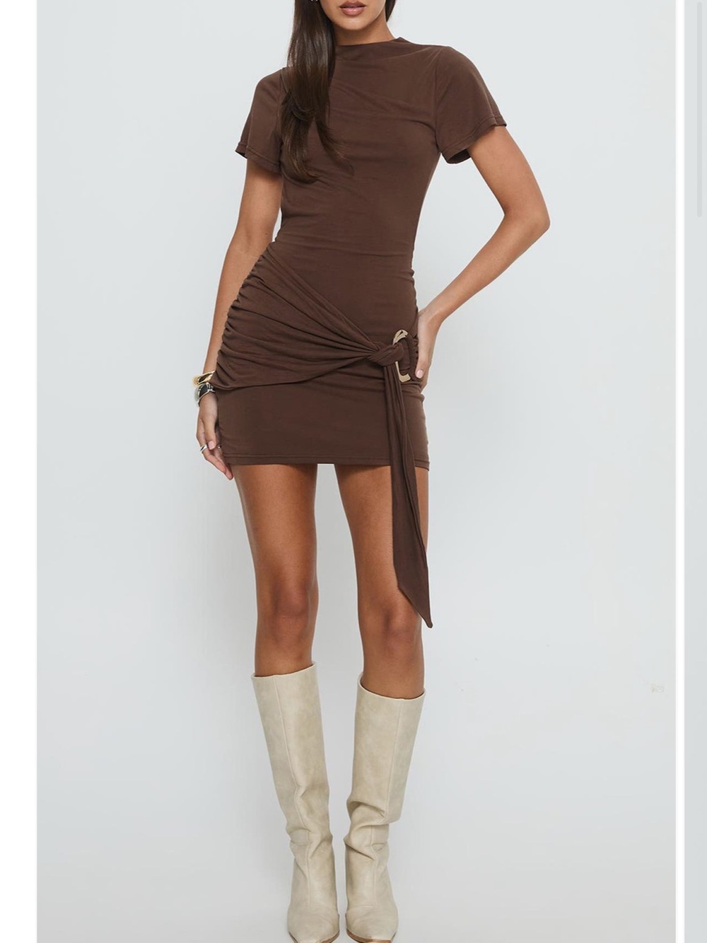 PRINCESS POLLY MADLEN OPEN BACK DRAPED
MINI DRESS US 4
BROWN